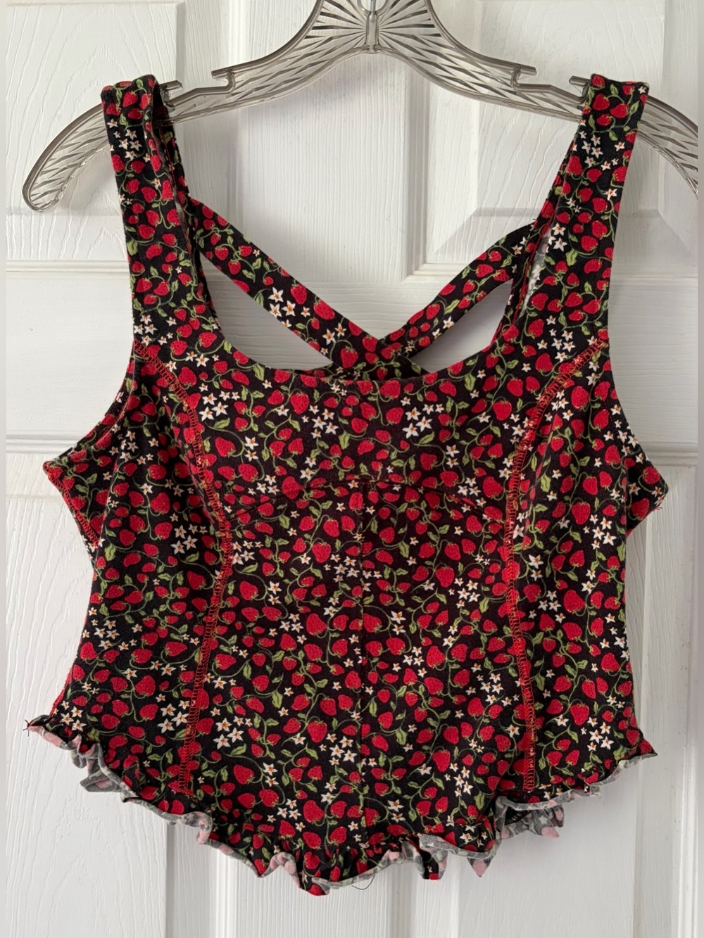 Free People Black Tank Top with Red Strawberry Print